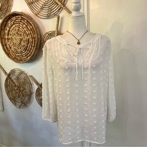 Chico's 3 Sheer White Swiss Dot Boho Peasant Top Tunic‎ Blouse 2X BalletCore